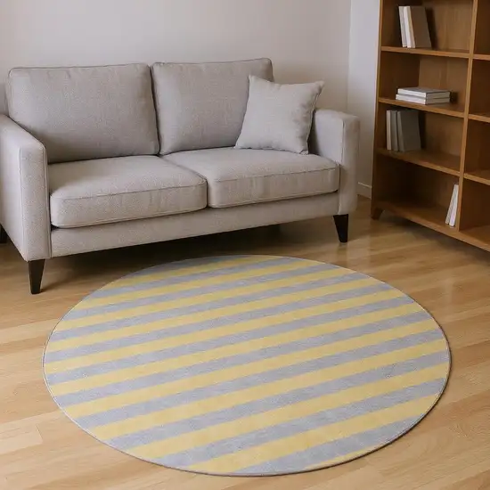 8' Silver And Gold Striped Washable Round Rug With UV Protection Photo 2