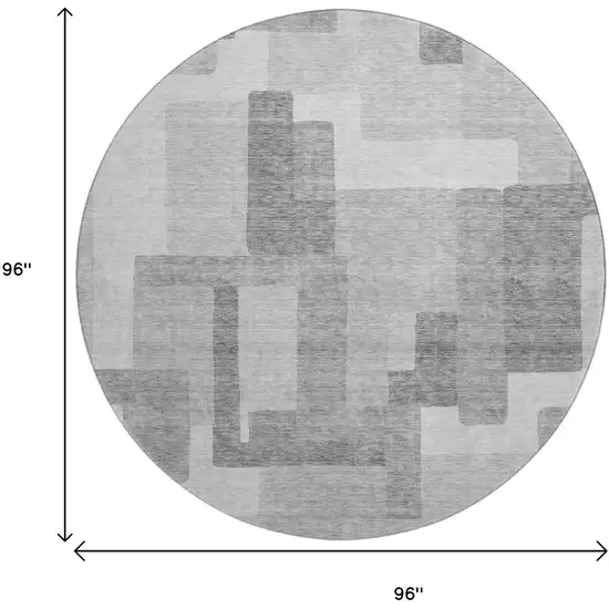 8' Silver And Gray Abstract Geometric Washable Round Rug With UV Protection Photo 3