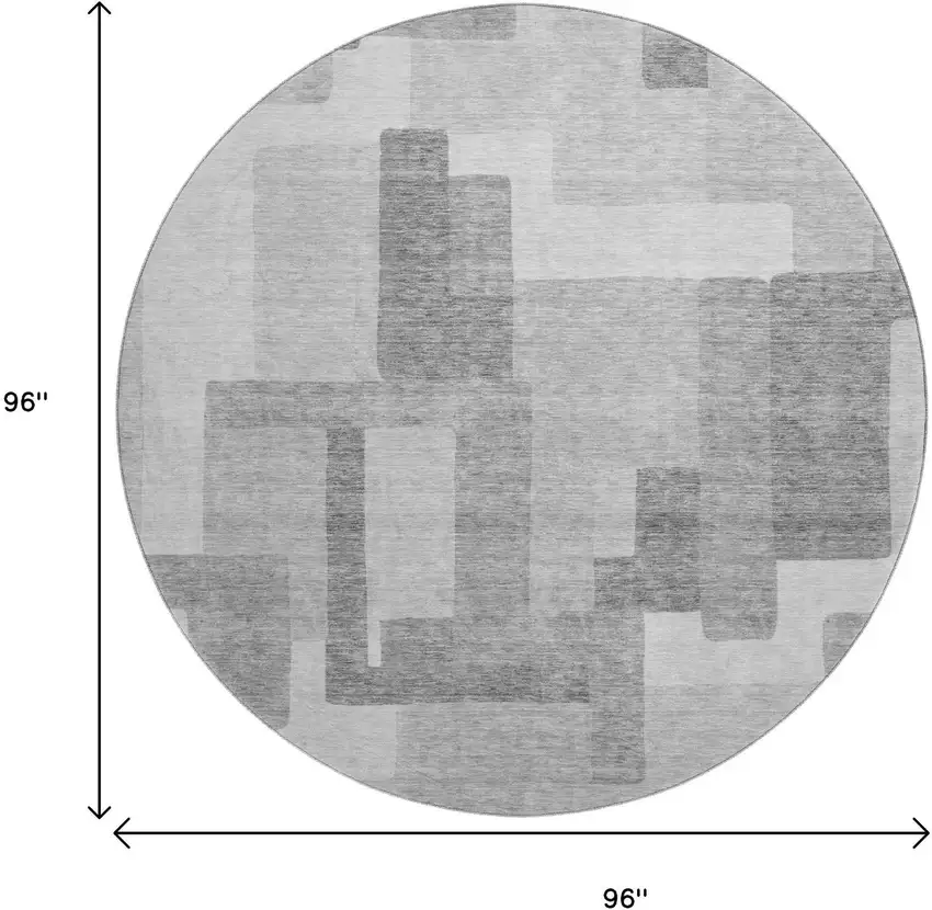 8' Silver And Gray Abstract Geometric Washable Round Rug With UV Protection Photo 3