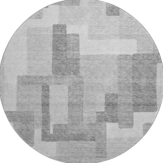 8' Silver And Gray Abstract Geometric Washable Round Rug With UV Protection Photo 3