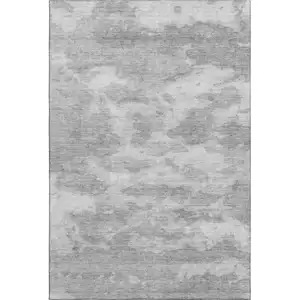 Photo of 8' Silver And Gray Abstract Washable Area Rug With UV Protection