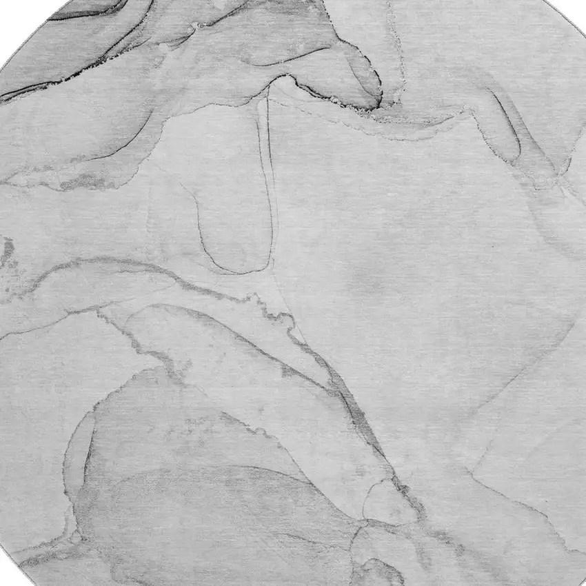 8' Silver And Gray Abstract Washable Round Rug With UV Protection Photo 3