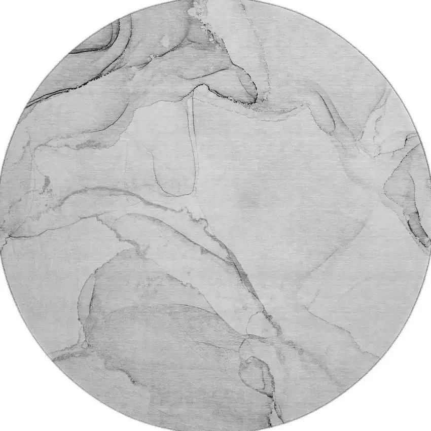 8' Silver And Gray Abstract Washable Round Rug With UV Protection Photo 4