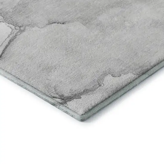 8' Silver And Gray Abstract Washable Round Rug With UV Protection Photo 7