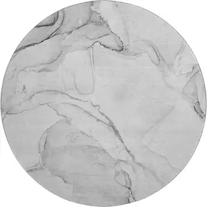 Photo of 8' Silver And Gray Abstract Washable Round Rug With UV Protection