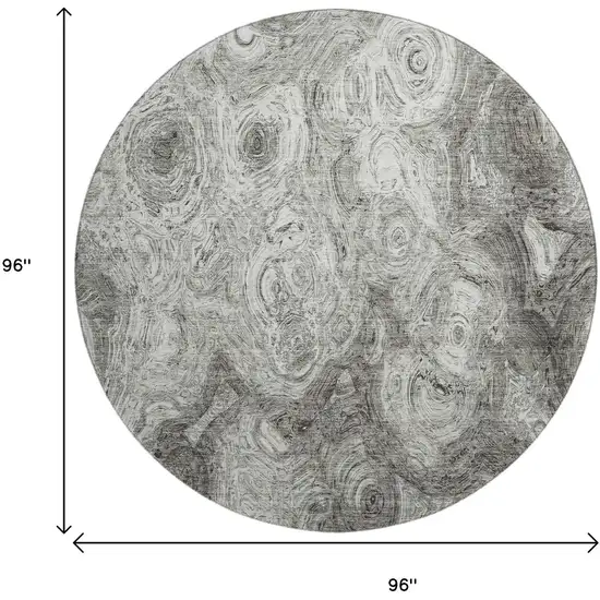 8' Silver And Gray Abstract Washable Round Rug With UV Protection Photo 9