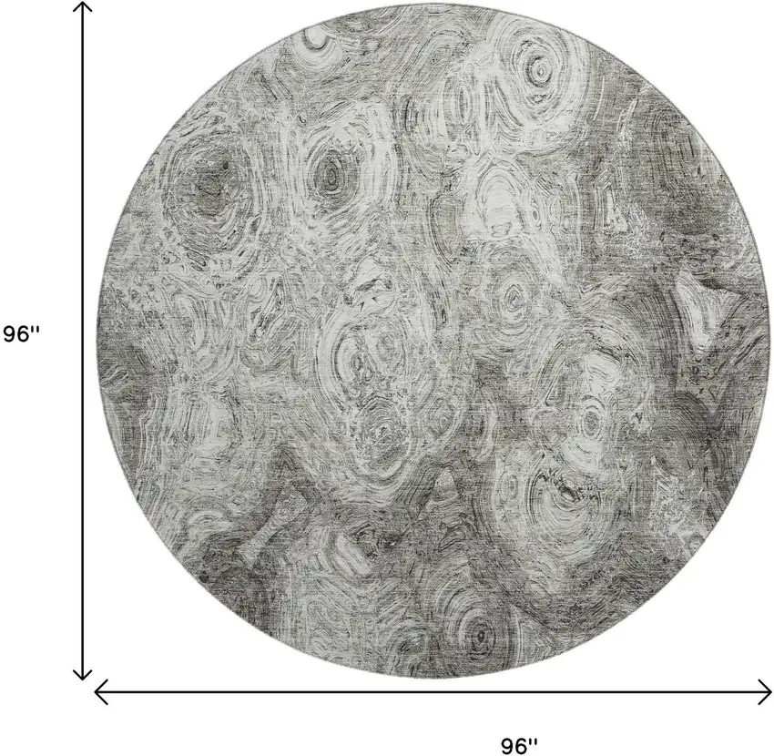 8' Silver And Gray Abstract Washable Round Rug With UV Protection Photo 9