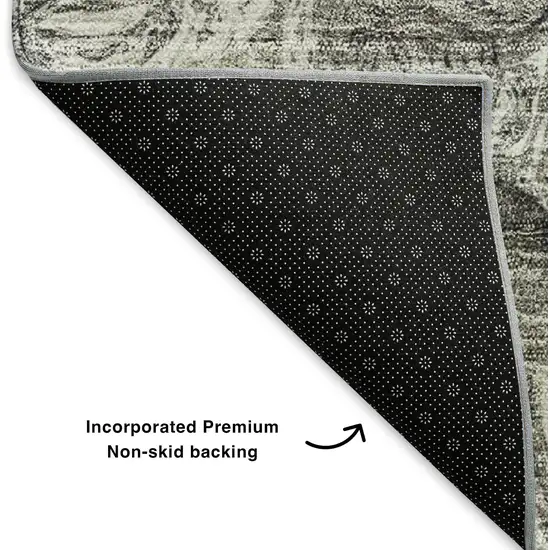 8' Silver And Gray Abstract Washable Round Rug With UV Protection Photo 5