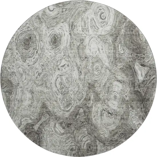 8' Silver And Gray Abstract Washable Round Rug With UV Protection Photo 1