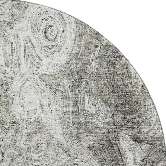 8' Silver And Gray Abstract Washable Round Rug With UV Protection Photo 2