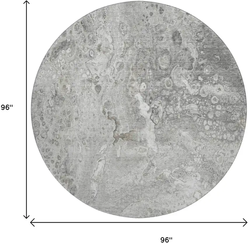 8' Silver And Gray Abstract Washable Round Rug With UV Protection Photo 9