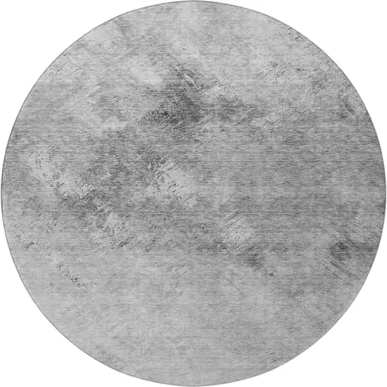 8' Silver And Gray Abstract Washable Round Rug With UV Protection Photo 4