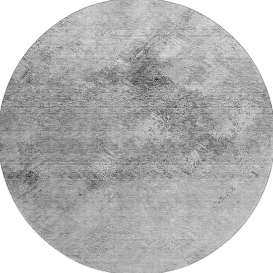 8' Silver And Gray Abstract Washable Round Rug With UV Protection Photo 3