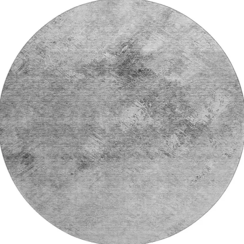8' Silver And Gray Abstract Washable Round Rug With UV Protection Photo 3
