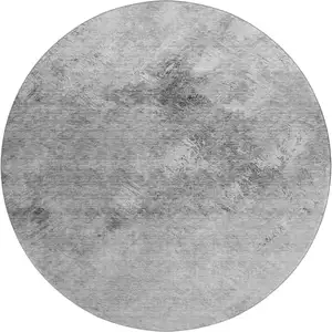 Photo of 8' Silver And Gray Abstract Washable Round Rug With UV Protection