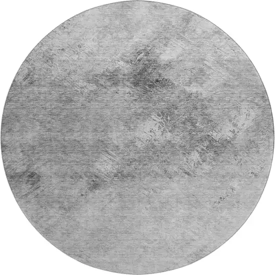 8' Silver And Gray Abstract Washable Round Rug With UV Protection Photo 1