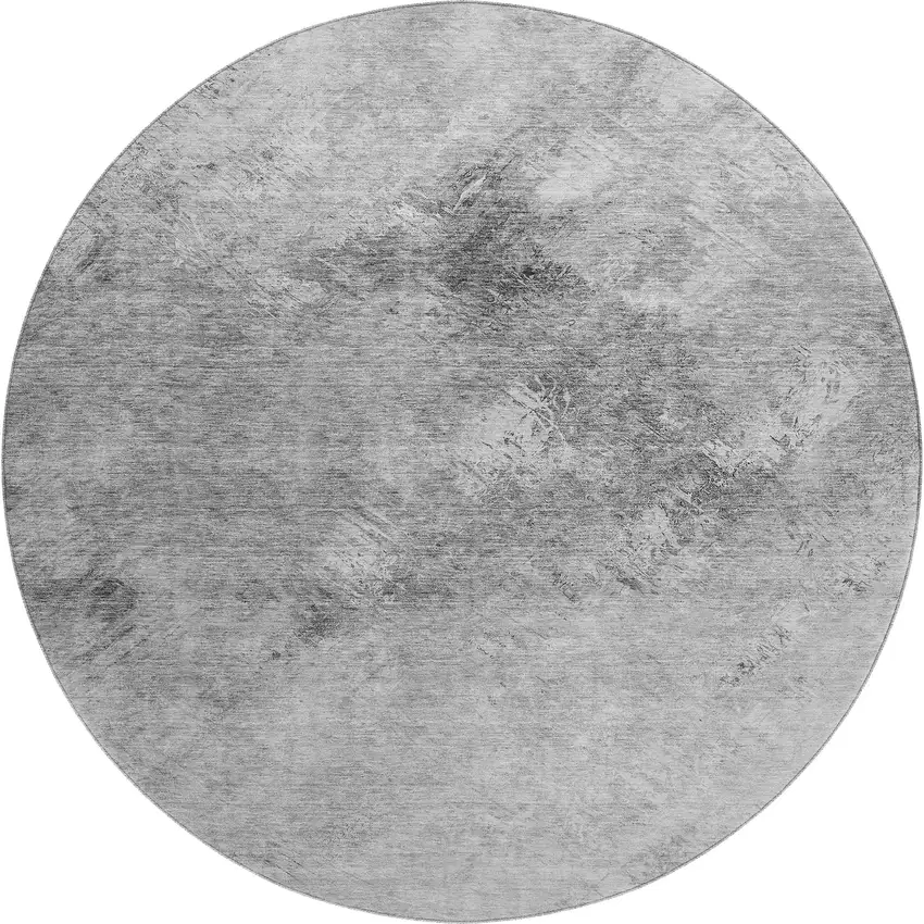 8' Silver And Gray Abstract Washable Round Rug With UV Protection Photo 1