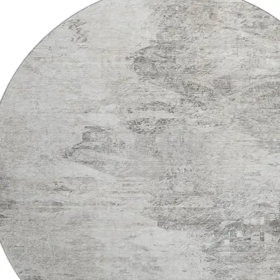 8' Silver And Gray Abstract Washable Round Rug With UV Protection Photo 3