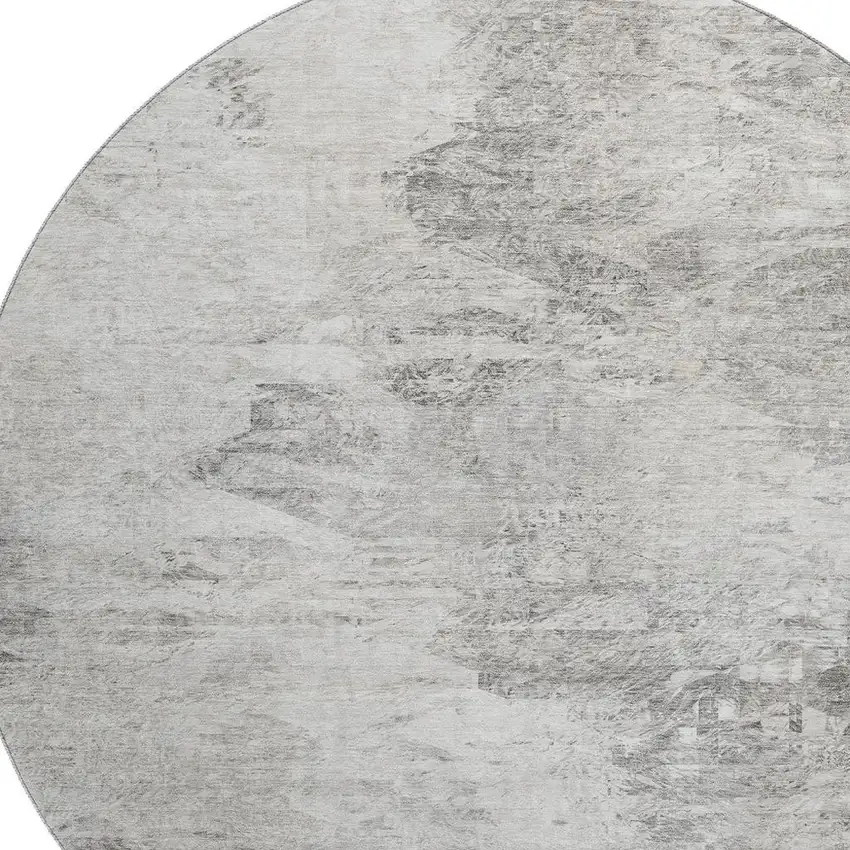 8' Silver And Gray Abstract Washable Round Rug With UV Protection Photo 3