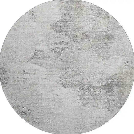 8' Silver And Gray Abstract Washable Round Rug With UV Protection Photo 4