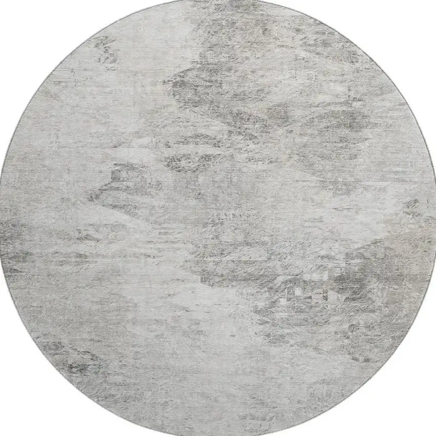8' Silver And Gray Abstract Washable Round Rug With UV Protection Photo 4