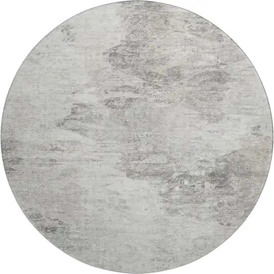8' Silver And Gray Abstract Washable Round Rug With UV Protection Photo 1