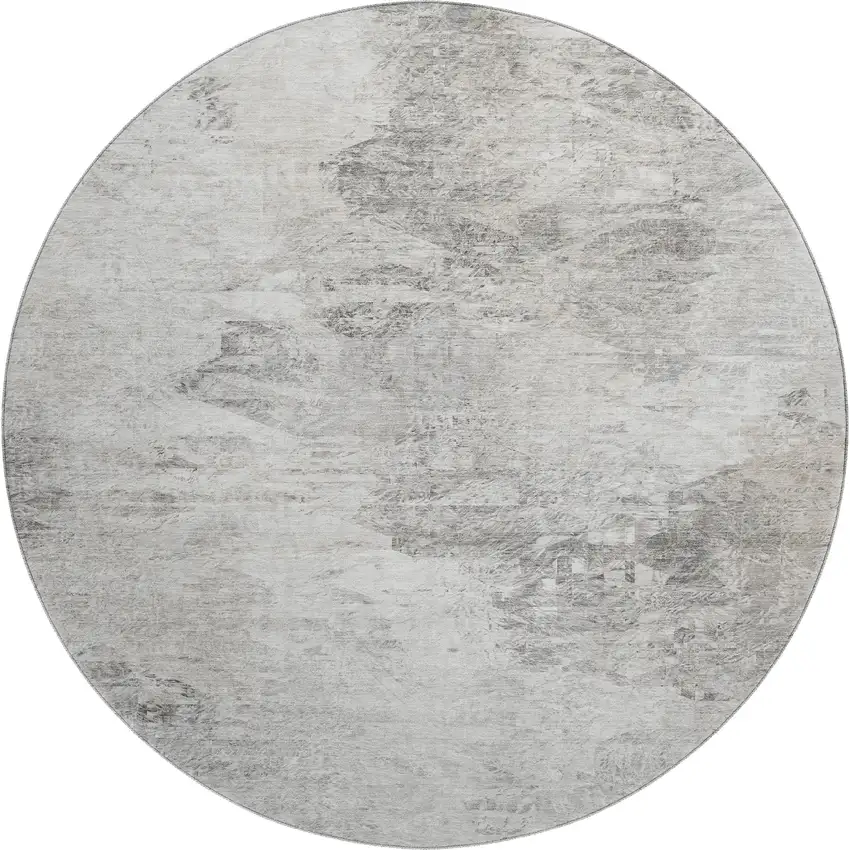 8' Silver And Gray Abstract Washable Round Rug With UV Protection Photo 1
