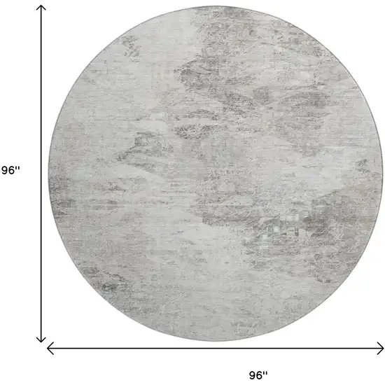 8' Silver And Gray Abstract Washable Round Rug With UV Protection Photo 3