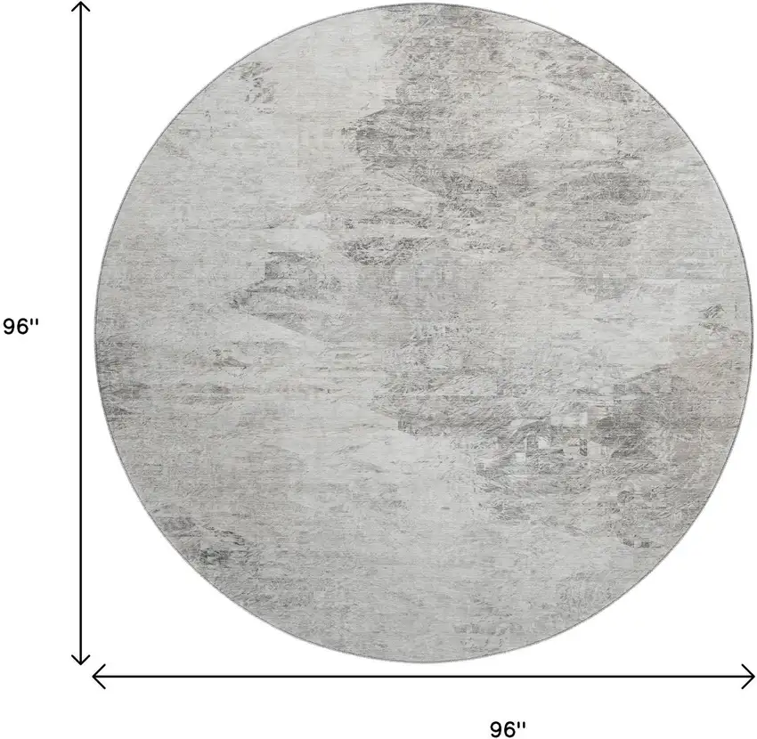 8' Silver And Gray Abstract Washable Round Rug With UV Protection Photo 3