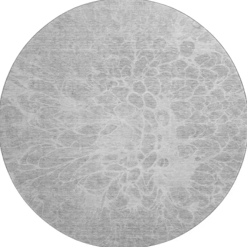 8' Silver And Gray Abstract Washable Round Rug With UV Protection Photo 4