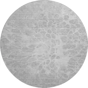 Photo of 8' Silver And Gray Abstract Washable Round Rug With UV Protection