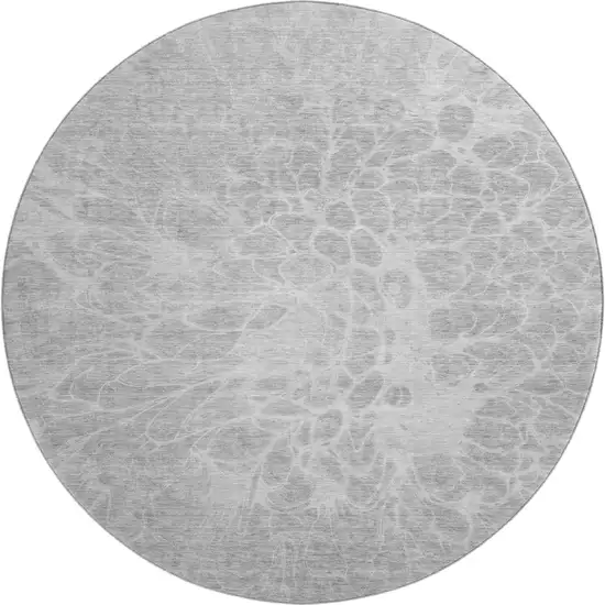 8' Silver And Gray Abstract Washable Round Rug With UV Protection Photo 1