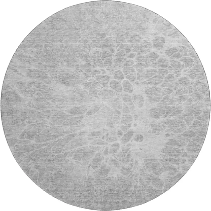8' Silver And Gray Abstract Washable Round Rug With UV Protection Photo 1