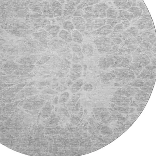 8' Silver And Gray Abstract Washable Round Rug With UV Protection Photo 3