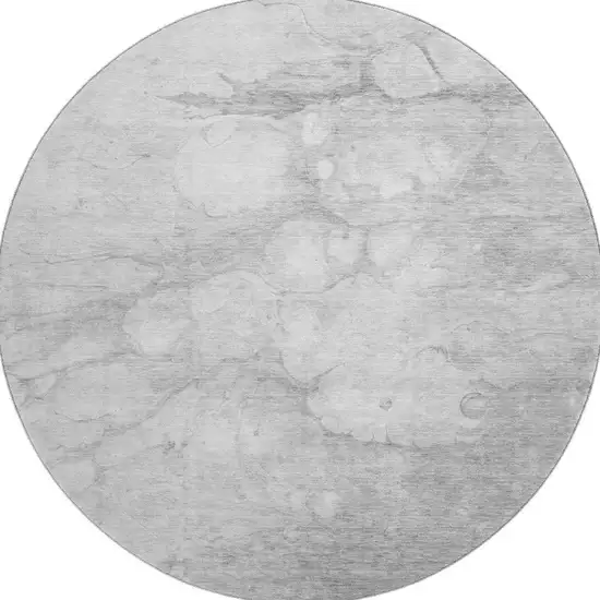 8' Silver And Gray Abstract Washable Round Rug With UV Protection Photo 3