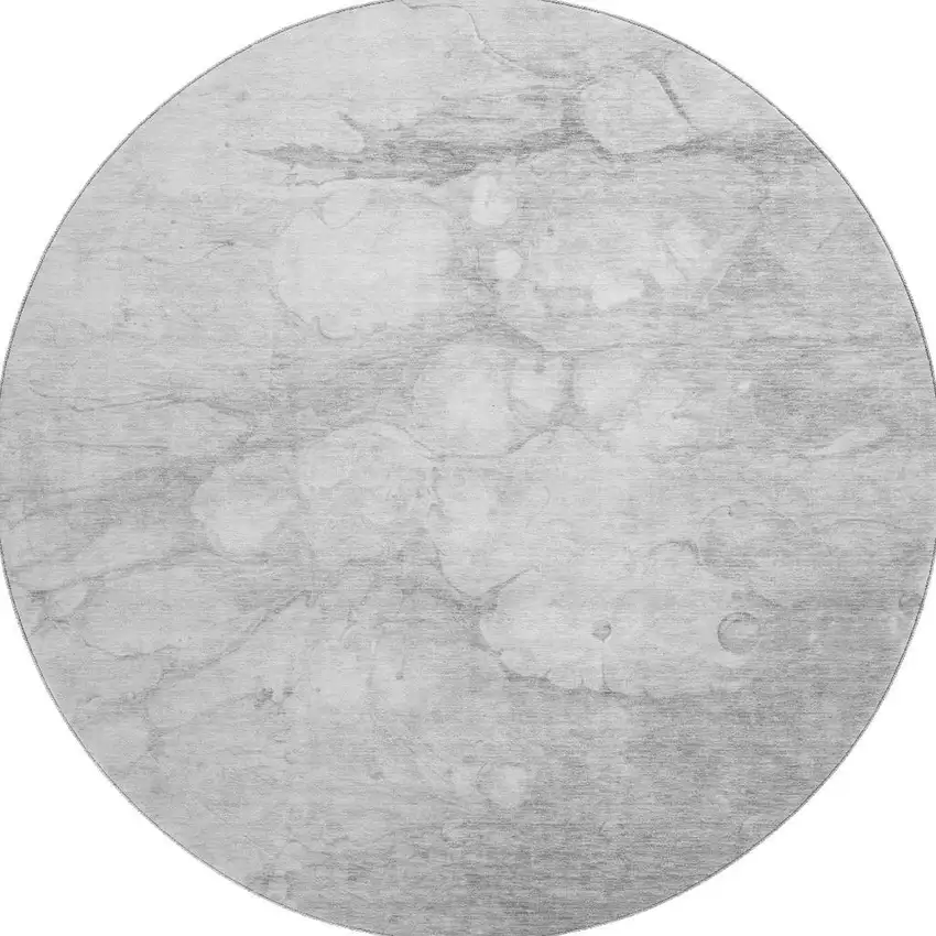 8' Silver And Gray Abstract Washable Round Rug With UV Protection Photo 3