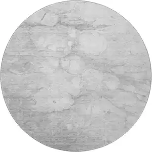 Photo of 8' Silver And Gray Abstract Washable Round Rug With UV Protection