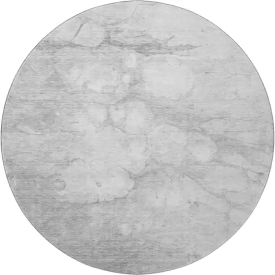 8' Silver And Gray Abstract Washable Round Rug With UV Protection Photo 4