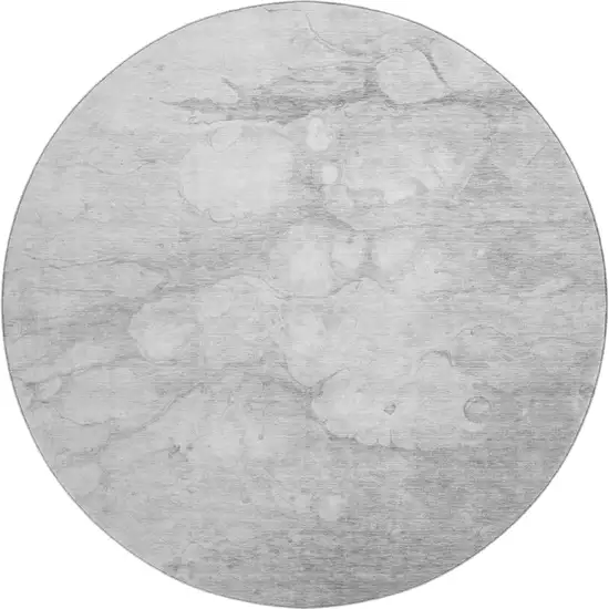 8' Silver And Gray Abstract Washable Round Rug With UV Protection Photo 1
