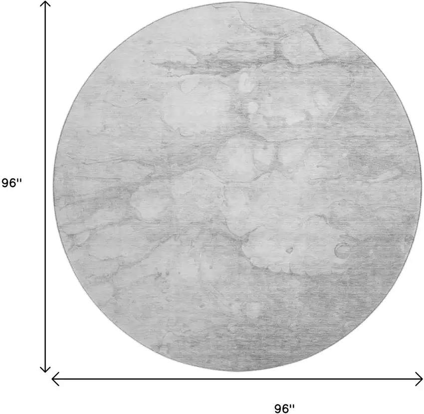 8' Silver And Gray Abstract Washable Round Rug With UV Protection Photo 6