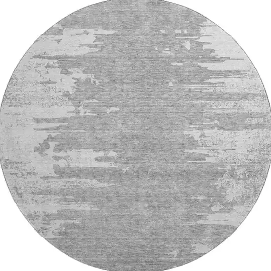 8' Silver And Gray Abstract Washable Round Rug With UV Protection Photo 3