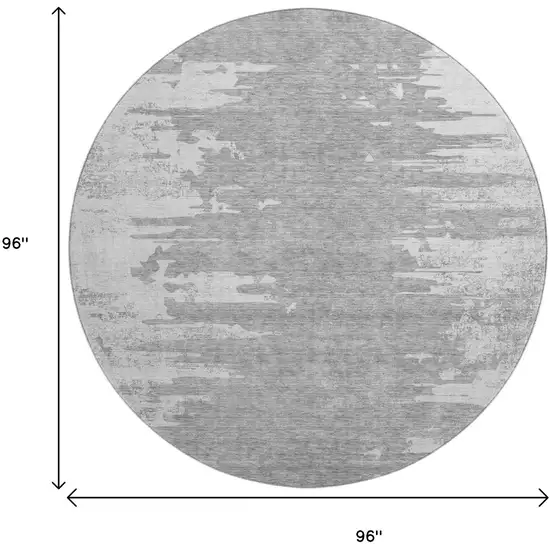 8' Silver And Gray Abstract Washable Round Rug With UV Protection Photo 6