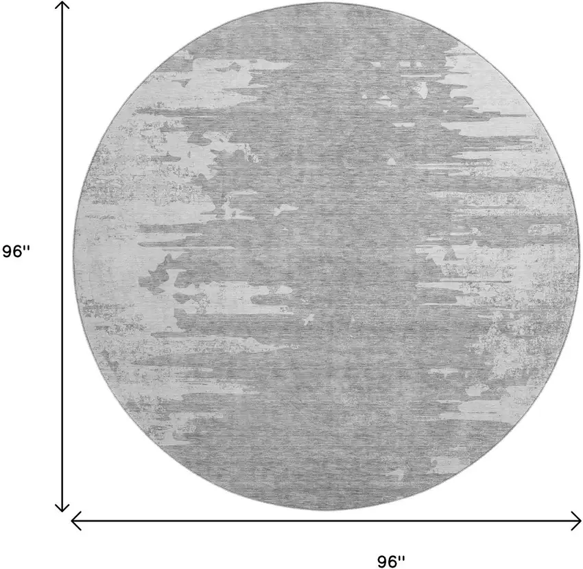 8' Silver And Gray Abstract Washable Round Rug With UV Protection Photo 6