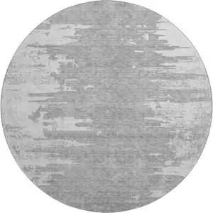 Photo of 8' Silver And Gray Abstract Washable Round Rug With UV Protection