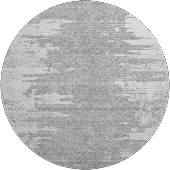 8' Silver And Gray Abstract Washable Round Rug With UV Protection Photo 1