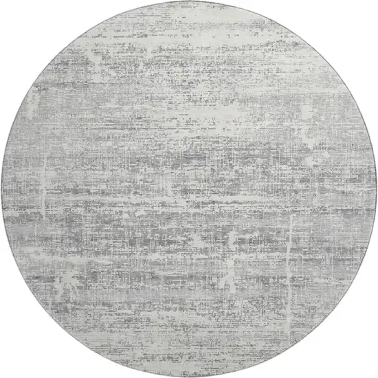 8' Silver And Gray Abstract Washable Round Rug With UV Protection Photo 1