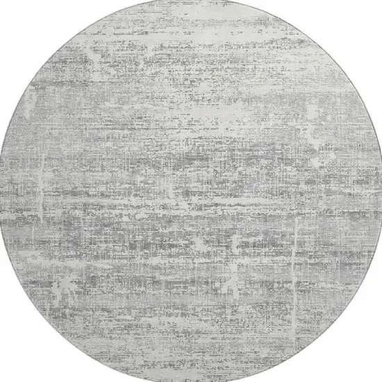 8' Silver And Gray Abstract Washable Round Rug With UV Protection Photo 3