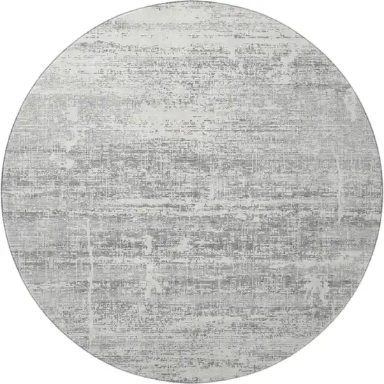 8' Silver And Gray Abstract Washable Round Rug With UV Protection Photo 4