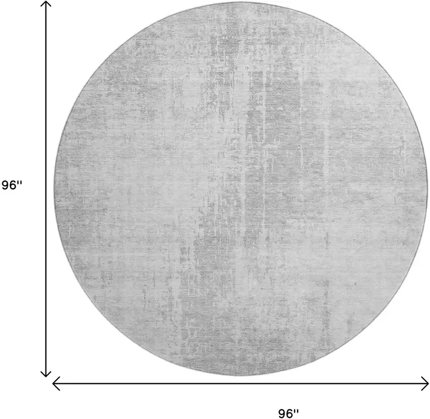 8' Silver And Gray Abstract Washable Round Rug With UV Protection Photo 3