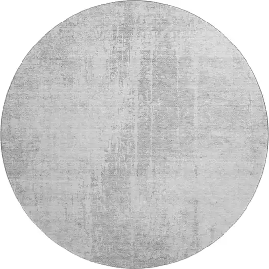 8' Silver And Gray Abstract Washable Round Rug With UV Protection Photo 1